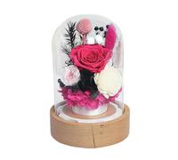 Fictory Boîte à musique rose préservée avec dôme en verre, cadeau de Saint-Valentin, souvenir de fleurs éternelles pour décoration d'intérieur