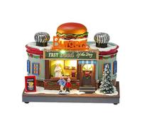 Fictory Boîte à musique rotative de Noël avec lumières LED, design Hambourg, décoration de cuisine, café, maison de jeu pour enfants, cadeau musical