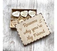 Fictory Boîte cadeau d'amitié personnalisée, boîte à souvenirs en bois gravée en forme de cœur pour meilleurs amis, boîte à souvenirs en bois avec carte de message en forme de cœur, idée cadeau unique