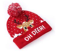 Fictory Bonnet de Noël avec lumières LED, bonnet tricoté avec pompon, chapeau de Père Noël lumineux pour adultes et enfants, accessoire de fête de vacances