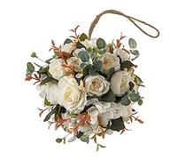 Fictory Boule de pivoine d'hortensia artificielle, fleurs artificielles réalistes pour mariage, jardin, décoration d'intérieur, composition florale en tissu blanc, 20 cm, centre de table résistant aux