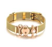 Fictory Bracelet Maille Acier Inoxydable Femme Boucle Rose Réglable Charmes Glissière Élégant Idée Cadeau Tendance