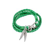 Fictory Bracelet unisexe en polyuréthane tissé avec motif feuille en alliage vert, bijou élégant pour un usage quotidien, fermoir facile