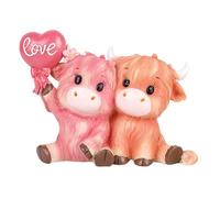 Fictory Cadeau de Saint-Valentin sculpté à la main, bouquet de roses tenant un couple, figurine de vache de dessin animé, décoration d'amour sur le thème de l'amour