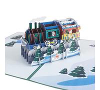 Fictory Carte de Noël pop-up 3D, motif train d'arbre de Noël, 15 x 20 cm, carte de vacances, cadeau souvenir mémorable pour les amis et la famille