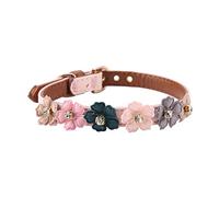 Fictory Collier réglable en cuir PU avec fleur en strass pour chiens et chats de petite et moyenne taille, tour de cou 29-38 cm, couleur rose