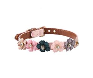 Fictory Collier réglable en cuir PU avec fleur en strass pour chiens et chats de petite et moyenne taille, tour de cou 29-38 cm, couleur rose