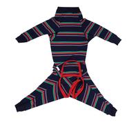 Fictory Combinaison de convalescence pour chien, combinaison chirurgicale respirante qui empêche le léchage, coton extensible, adaptée après une chirurgie, rayures bleu foncé, taille S