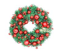 Fictory Couronne de Noël artificielle avec boules de Noël et panneau « Merry Christmas » en plastique durable pour intérieur ou extérieur, porte, mur, fenêtre, décoration de vacances