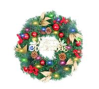 Fictory Couronne de Noël artificielle pré-éclairée avec 30 lumières LED chaudes, pommes de pin, baies, décoration de Noël pour porte d'entrée, fenêtre, mur, décoration de vacances