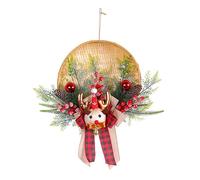 Fictory Couronne de Noël avec Père Noël et renne, panier en bambou naturel à suspendre à la porte, décoration festive extérieure et intérieure pour porche, jardin, mur