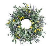 Fictory Couronne d'eucalyptus lavande de 61 cm, couronne de fleurs artificielles en soie pour porte d'entrée, décoration de maison de printemps, décoration de fête de mariage, cercle en rotin avec