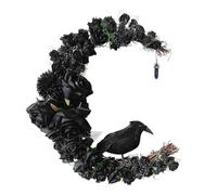 Fictory Couronne d'Halloween avec lune et corbeaux, décoration gothique à suspendre, couronne de vigne effrayante pour porte d'entrée, décoration de fête d'automne