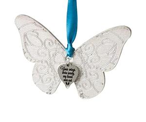 Fictory Décoration de Noël commémorative en forme de papillon en bois avec mots inspirants, décoration de condoléances argentée pour arbre, maison et souvenir des êtres chers