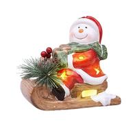 Fictory Décoration de Noël lumineuse en céramique Père Noël sur traîneau, figurine de bonhomme de neige lumineux avec lumières LED, décoration de vacances festive pour la maison, cadeau