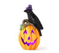 Fictory Décoration lumineuse en forme de citrouille avec chapeau de corbeau violet, lanterne Jack O souriante à LED, décoration d'Halloween effrayante pour intérieur ou extérieur