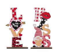 Fictory Ensemble de décoration en bois pour la Saint-Valentin, 2 panneaux Love and KISS, décoration de bar rustique, décoration de table murale romantique pour anniversaire de mariage, fête de mariage