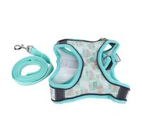 Fictory Ensemble harnais et laisse en maille respirante avec sangle réglable anti-traction pour petits chiens et chats - Réfléchissant pour la sécurité nocturne - Vert - Taille S - Poitrine 38-44 cm
