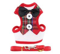 Fictory Ensemble harnais gilet et laisse pour chien en maille polyester et coton L pour chiens et chiots réglables élégants avec nœuds rouges doux, confortables et durables pour des promenades sûres