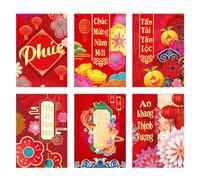 Fictory Enveloppes rouges pour le Nouvel An lunaire vietnamien, motif dragon, paquets Li Xi avec script traditionnel pour les célébrations de l'année du dragon 2024 et cadeaux du Têt