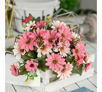 Fictory Fleur artificielle d'aster hollandais, bouquet de chrysanthèmes roses à 9 branches, arrangement floral réaliste en PVC pour décoration d'intérieur, centre de table de mariage et présentation