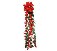 Fictory Glycine artificielle à suspendre, guirlande violette à 4 pétales pour décoration murale de mariage, maison, fausses fleurs de vigne avec fleurs rouges