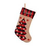 Fictory Grand sac cadeau de Noël avec motif flocon de neige rouge et noir, bas en toile de jute à suspendre pour arbre, cheminée, fenêtre, porte, vacances, fête, décoration d'intérieur