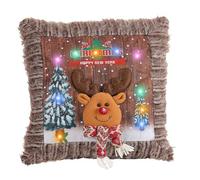 Fictory Housse de coussin de Noël en peluche lumineuse avec lumières LED, motif renne et Père Noël, bonhomme de neige, décoration de maison de vacances