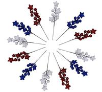 Fictory Independence Day Lot de 12 tiges d'étoiles en mousse à paillettes pour bouquets de bricolage, centres de table et décoration de fête Rouge/blanc/bleu 21 cm