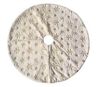 Fictory Jupe de sapin de Noël avec paillettes dorées et broderie flocon de neige, 122 cm, col de sapin festif blanc pour décoration de maison de vacances