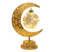 Fictory Lampe de table LED en forme d'étoile et de lune, fonctionne à piles, veilleuse en fer creux pour décoration de chambre à coucher, bureau, fête de vacances, éclairage d'ambiance