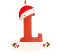 Fictory Lettres décoratives de Noël personnalisées en bois avec chapeau de Père Noël, alphabet rouge de A à Z pour décoration de sapin de vacances, de maison et de fête