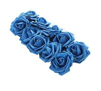 Fictory Lot de 10 bouquets de roses artificielles en mousse PE bleu foncé avec pétales réalistes, tiges de 14 cm pour centres de table de mariage et décoration d'intérieur