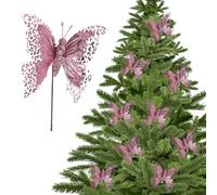 Fictory Lot de 10 décorations de Noël en forme de papillon or rose, découpes 3D creuses en velours pour décorations de sapin de Noël
