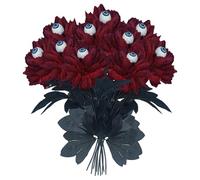 Fictory Lot de 10 fleurs de dahlia artificielles avec globes oculaires, décoration d'Halloween noir et rouge, fleurs artificielles réalistes pour centre de table effrayant