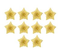 Fictory Lot de 10 grandes fleurs de Noël dorées clair de 18 cm, matériau PE avec paillettes, décorations festives à suspendre pour fête de vacances, décoration d'intérieur