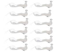 Fictory Lot de 12 colombes artificielles blanches avec clip, mousse réaliste et plumes - Décorations de fête de mariage pour sapin de Noël, couronne et décoration d'intérieur