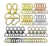 Fictory Lot de 120 mousquetons pivotants et anneaux en D, fermoirs métalliques durables rotatifs à 360° pour la fabrication de porte-clés, artisanat, colliers pour animaux de compagnie et sacs à main