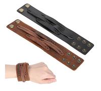 Fictory Lot de 2 bracelets en cuir faits à la main, style rétro, fermeture à pression réglable, bijoux punk décontractés pour femme, idée cadeau unique