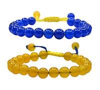Fictory Lot de 2 bracelets ukrainiens en perles de cristal naturel tressées réglables pour yoga, méditation, soutien ukrainien, cadeau unique