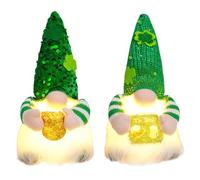 Fictory Lot de 2 décorations de la Saint-Patrick, figurines de leprechaun lumineuses à DEL avec chope à bière pailletée et pot d'or, décoration de table verte