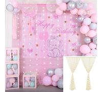 Fictory Lot de 2 rideaux transparents roses avec lumières LED, 1,5 x 3 m, décoration romantique de mariage, de fiançailles, décoration d'ambiance pour chambre à coucher