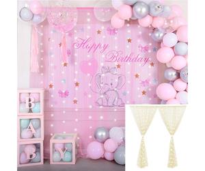 Fictory Lot de 2 rideaux transparents roses avec lumières LED, 1,5 x 3 m, décoration romantique de mariage, de fiançailles, décoration d'ambiance pour chambre à coucher