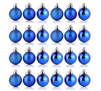 Fictory Lot de 24 décorations de Noël bleu roi de 4 cm en plastique avec finitions brillantes, pailletées et mates pour la maison, le bureau et les fêtes de fin d'année