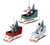 Fictory Lot de 3 décorations créatives en forme de traîneau en fer forgé - Père Noël, bonhomme de neige, renne, décorations festives à suspendre pour sapin de Noël et maison