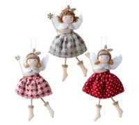 Fictory Lot de 3 décorations de Noël en forme d'ange habillé rouge et blanc avec ailes, décoration à suspendre pour sapin de Noël et affichage de vacances