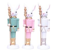Fictory Lot de 3 figurines de lapin de Pâques en résine avec baguettes miroir magiques, décoration de table mignonne pour panier de Pâques et cadeaux de fête de printemps