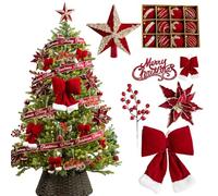 Fictory Lot de 35 décorations de sapin de Noël - Boules floquées bordeaux et décorations à suspendre pour décoration d'arbre de Noël