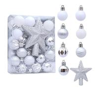 Fictory Lot de 36 décorations de Noël incassables avec motifs assortis pour décoration de sapin de Noël et cadeau Argenté