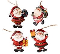 Fictory Lot de 4 décorations de Noël en résine, figurines Père Noël, bonhomme de neige, petites décorations à suspendre pour sapin de Noël et décoration de maison de vacances